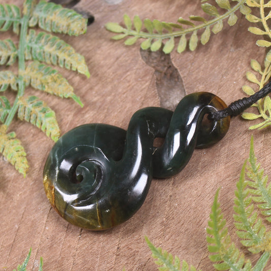 Twist or Pikorua carved from Flower Jade Pounamu - NZ Greenstone