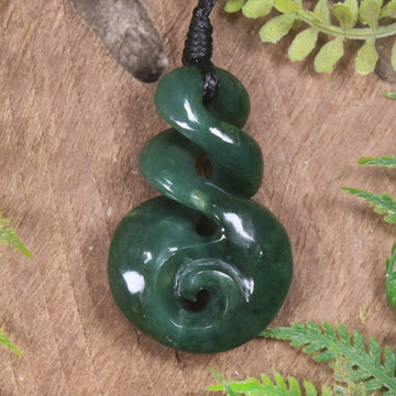 Koru Twist carved from Kawakawa Pounamu - NZ Greenstone