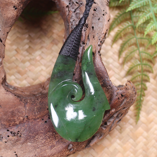 Hei Matau or Fish Hook carved from Hapopo Pounamu - NZ Greenstone