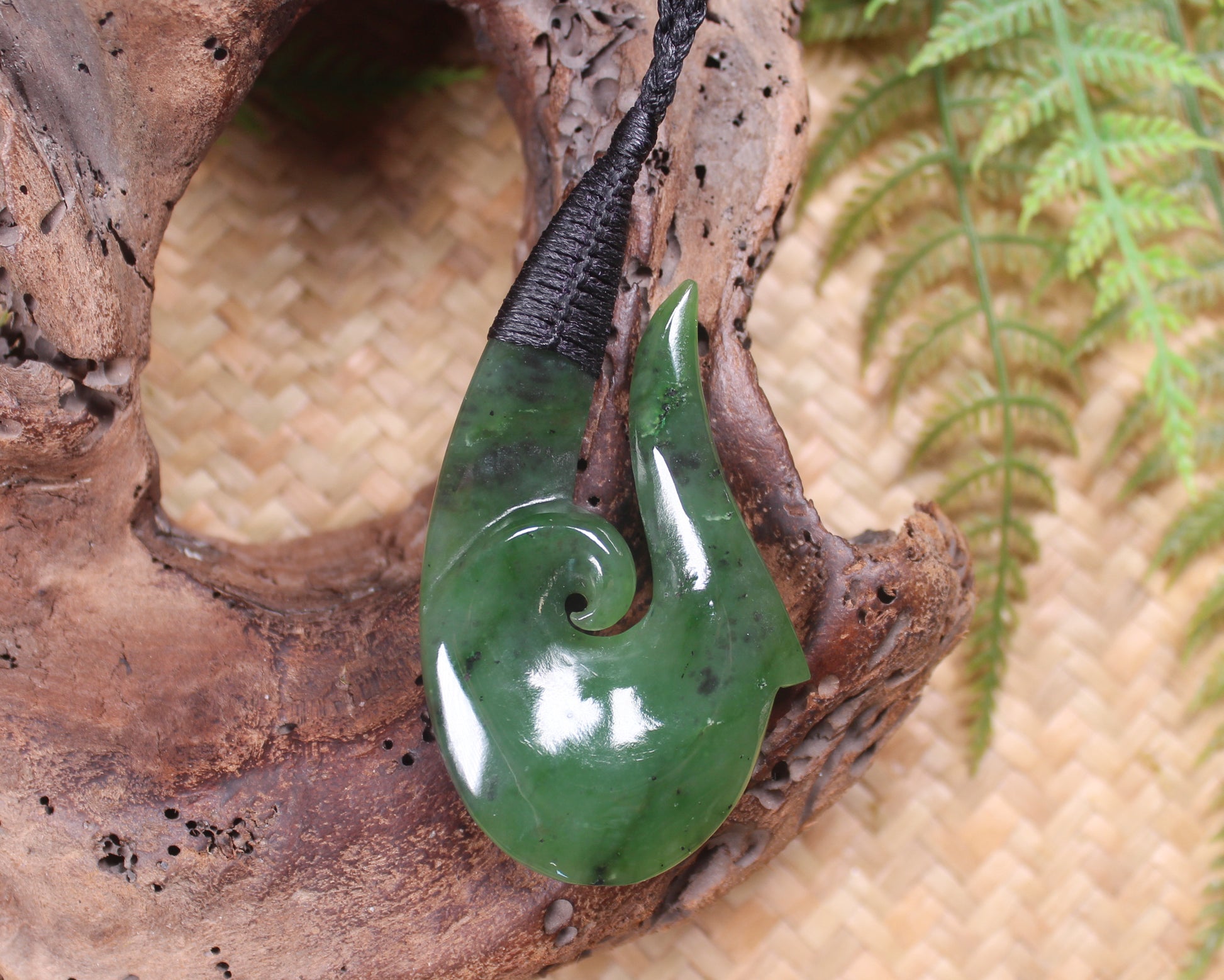 Hei Matau or Fish Hook carved from Hapopo Pounamu - NZ Greenstone