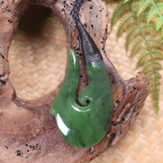 Hei Matau or Fish Hook carved from Hapopo Pounamu - NZ Greenstone