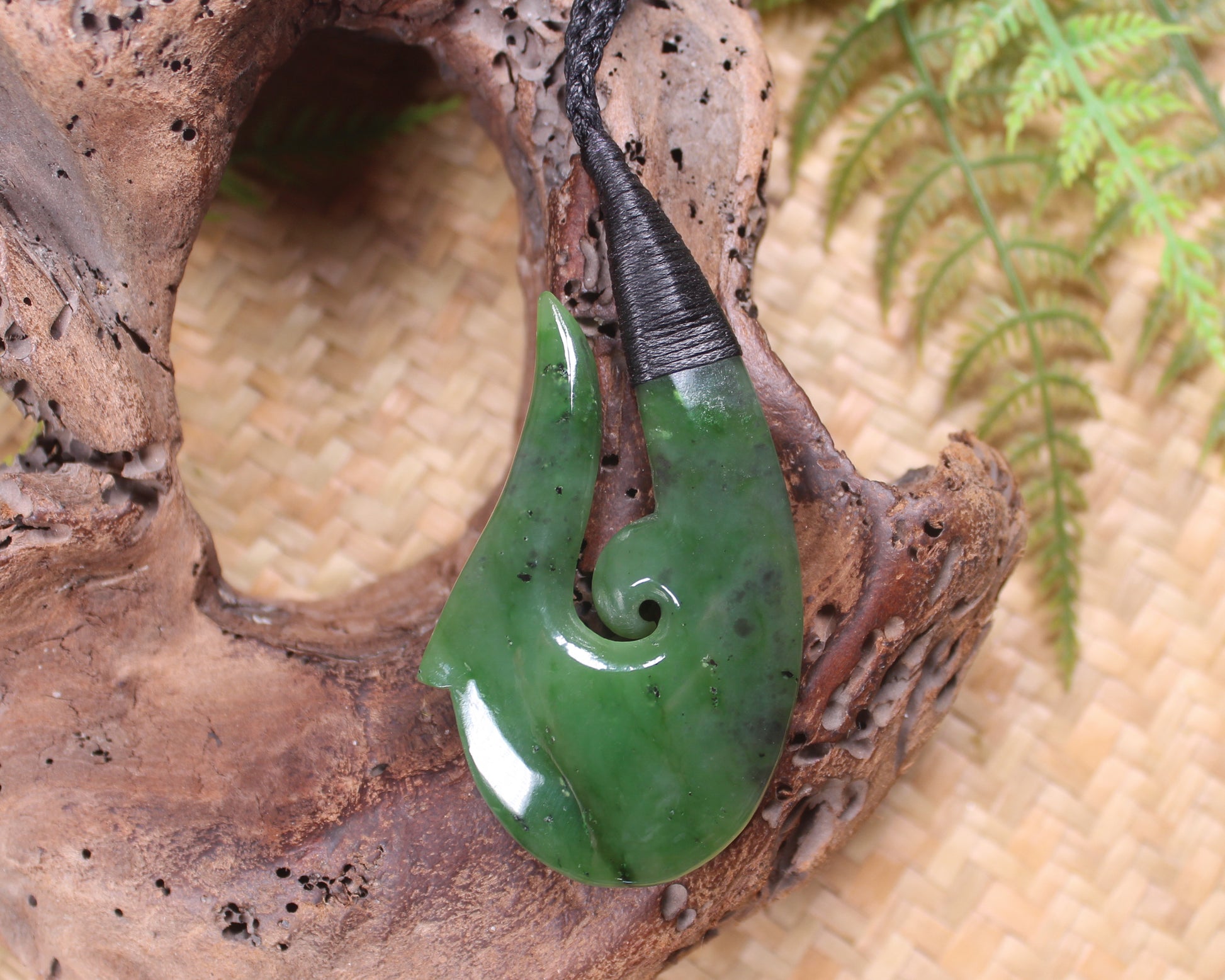 Hei Matau or Fish Hook carved from Hapopo Pounamu - NZ Greenstone