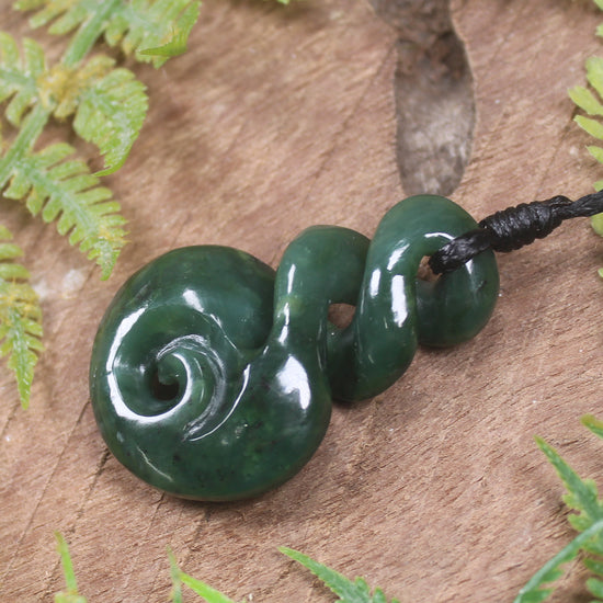 Koru Twist carved from Kawakawa Pounamu - NZ Greenstone