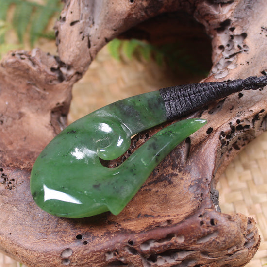 Hei Matau or Fish Hook carved from Hapopo Pounamu - NZ Greenstone