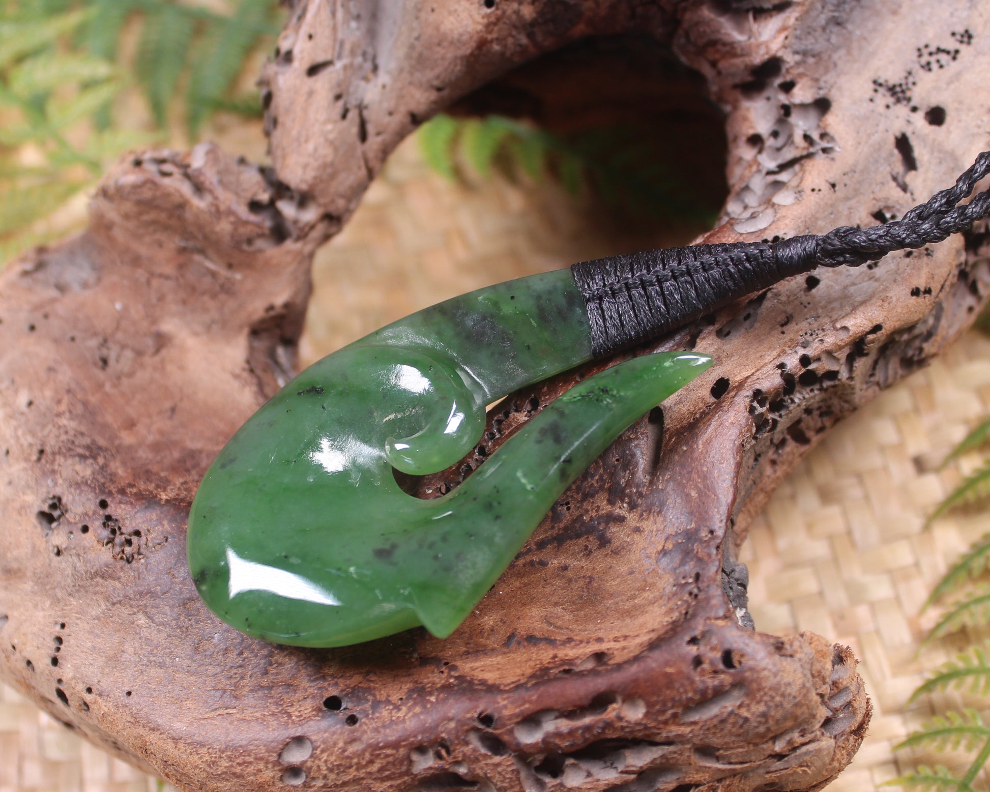 Hei Matau or Fish Hook carved from Hapopo Pounamu - NZ Greenstone