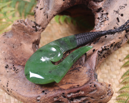 Hei Matau or Fish Hook carved from Hapopo Pounamu - NZ Greenstone
