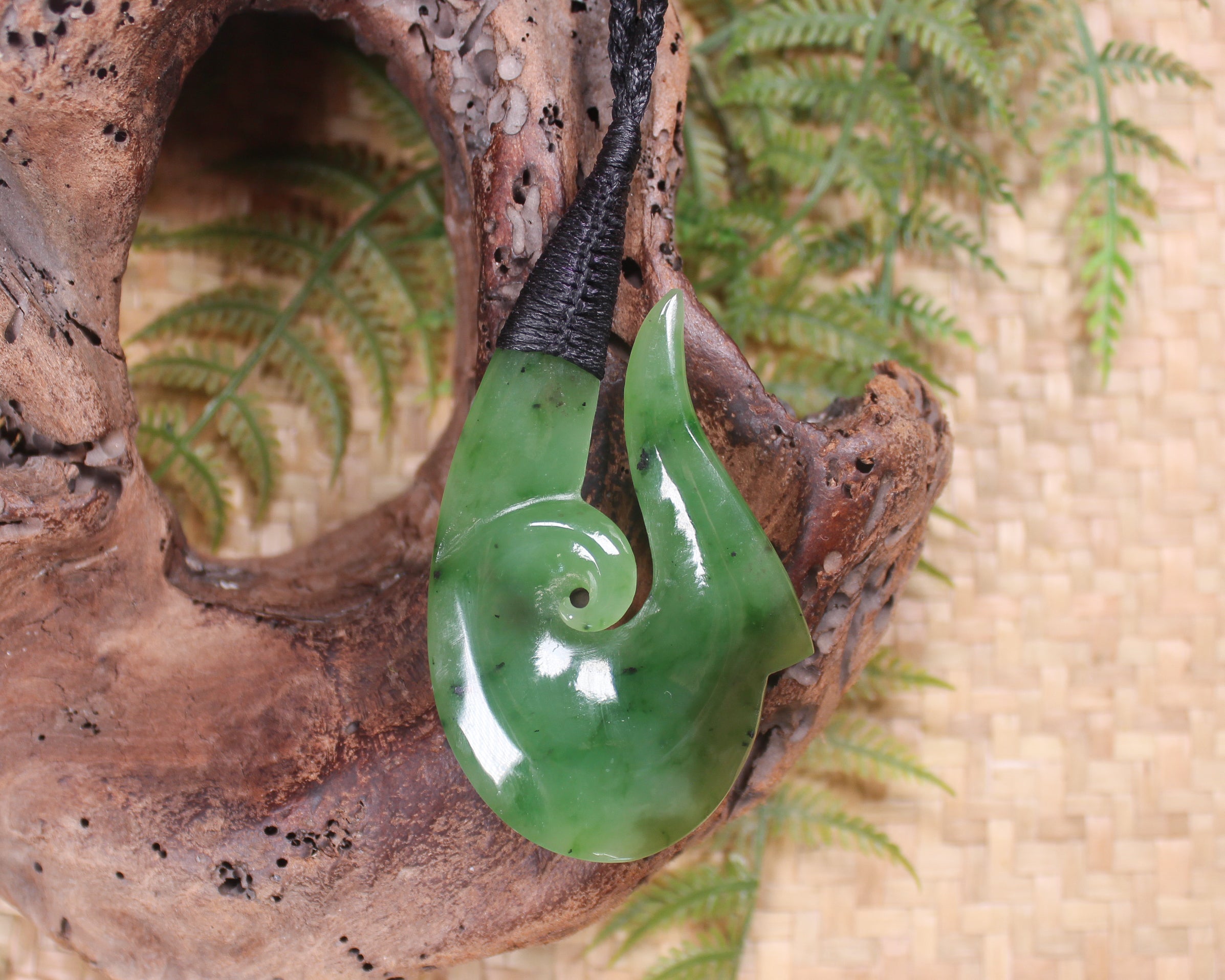 Hei Matau or Fish Hook carved from Hapopo Pounamu - NZ Greenstone