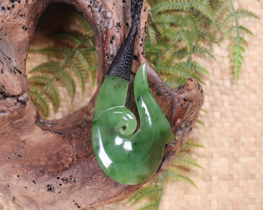 Hei Matau or Fish Hook carved from Hapopo Pounamu - NZ Greenstone