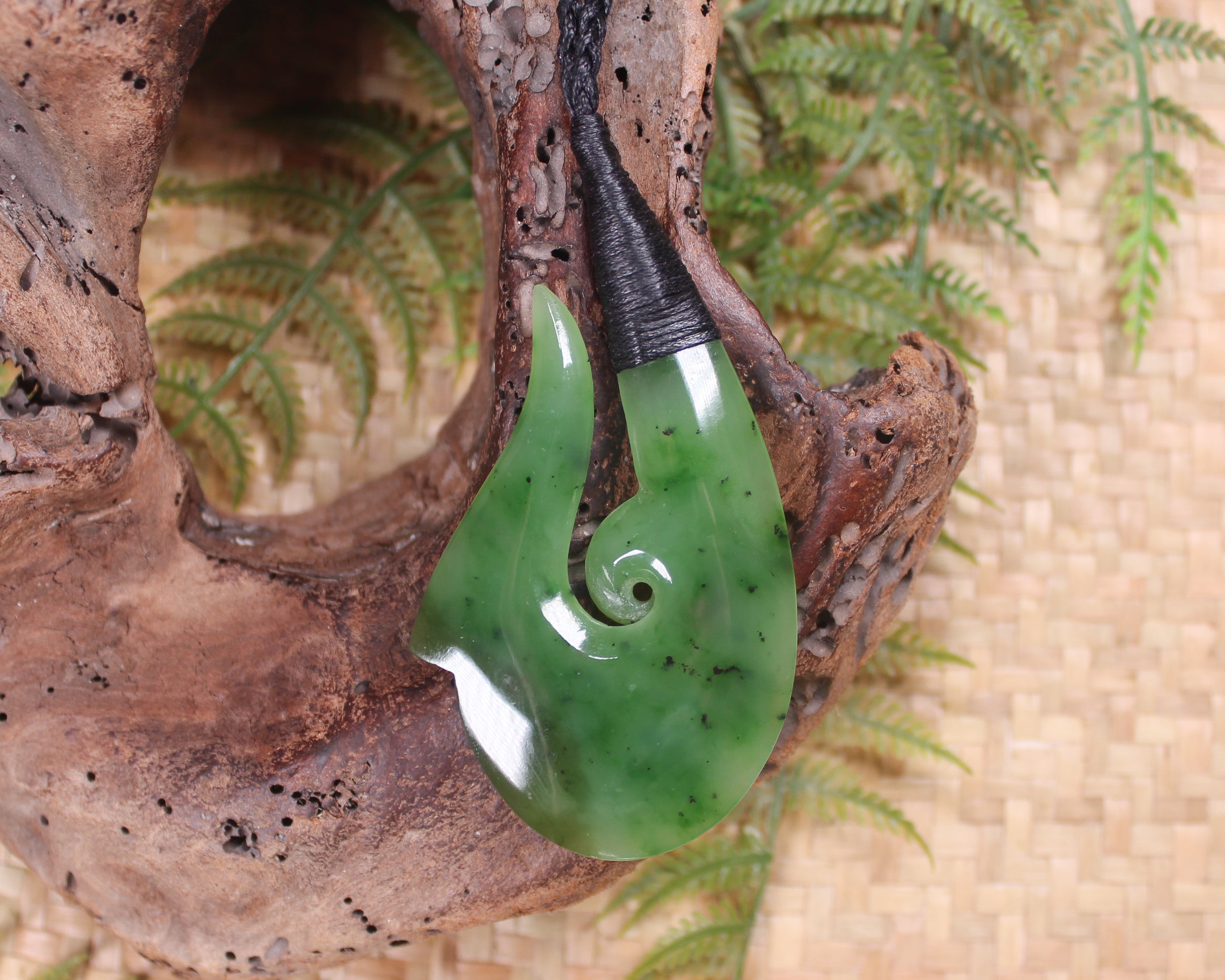 Hei Matau or Fish Hook carved from Hapopo Pounamu - NZ Greenstone