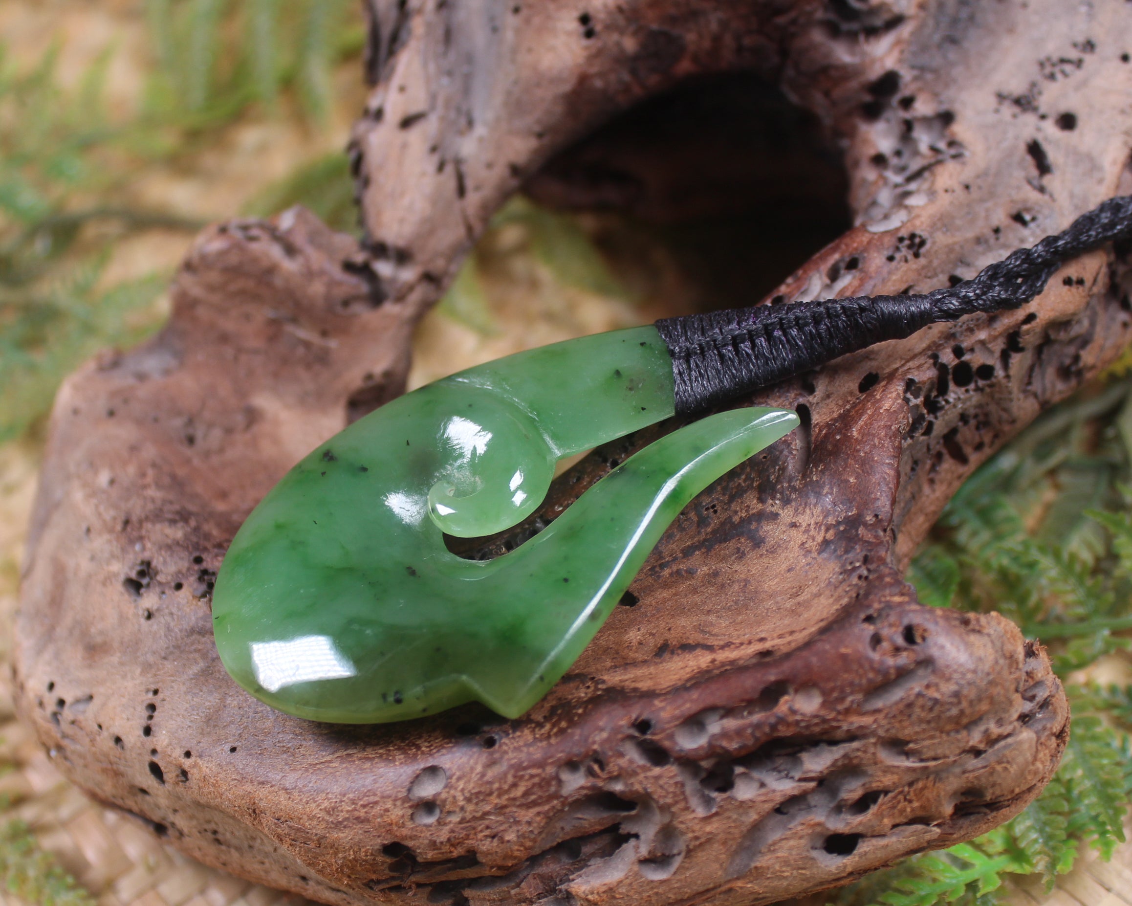 Hei Matau or Fish Hook carved from Hapopo Pounamu - NZ Greenstone