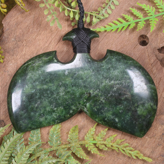 Whale tail carved from Kawakawa Pounamu - NZ Greenstone