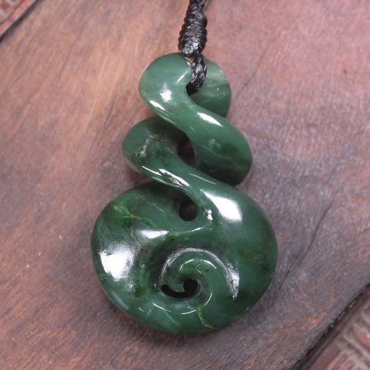 Koru Twist carved from Kawakawa Pounamu - NZ Greenstone