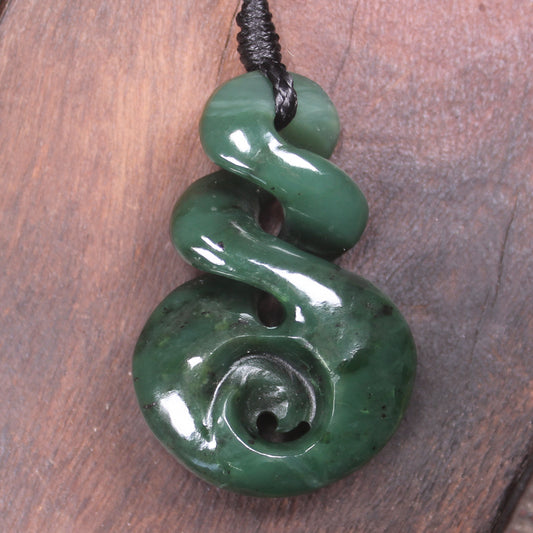 Koru Twist carved from Kawakawa Pounamu - NZ Greenstone