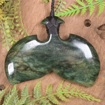 Whale Tail carved from Flower Jade Pounamu - NZ Greenstone
