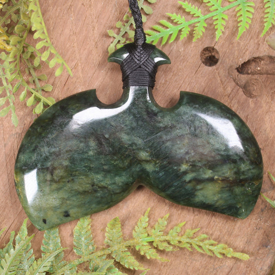 Whale Tail carved from Flower Jade Pounamu - NZ Greenstone