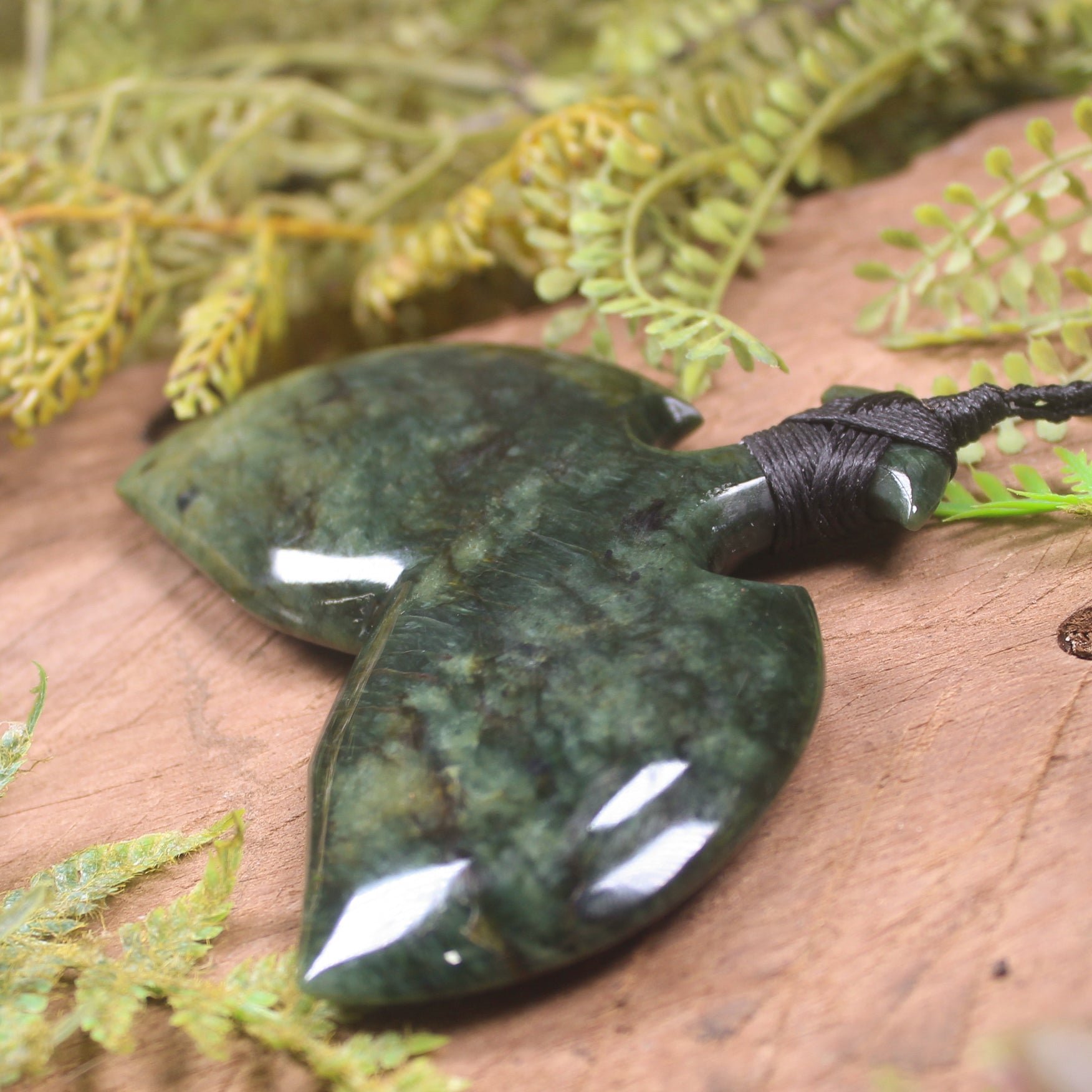 Whale Tail carved from Flower Jade Pounamu - NZ Greenstone