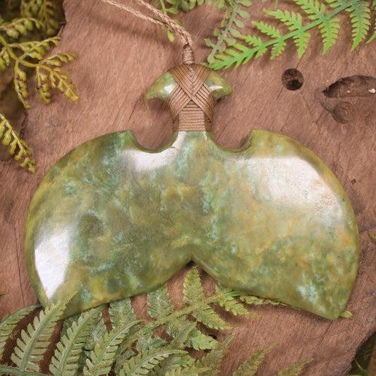 Whale Tail carved from Flower Jade Pounamu - NZ Greenstone