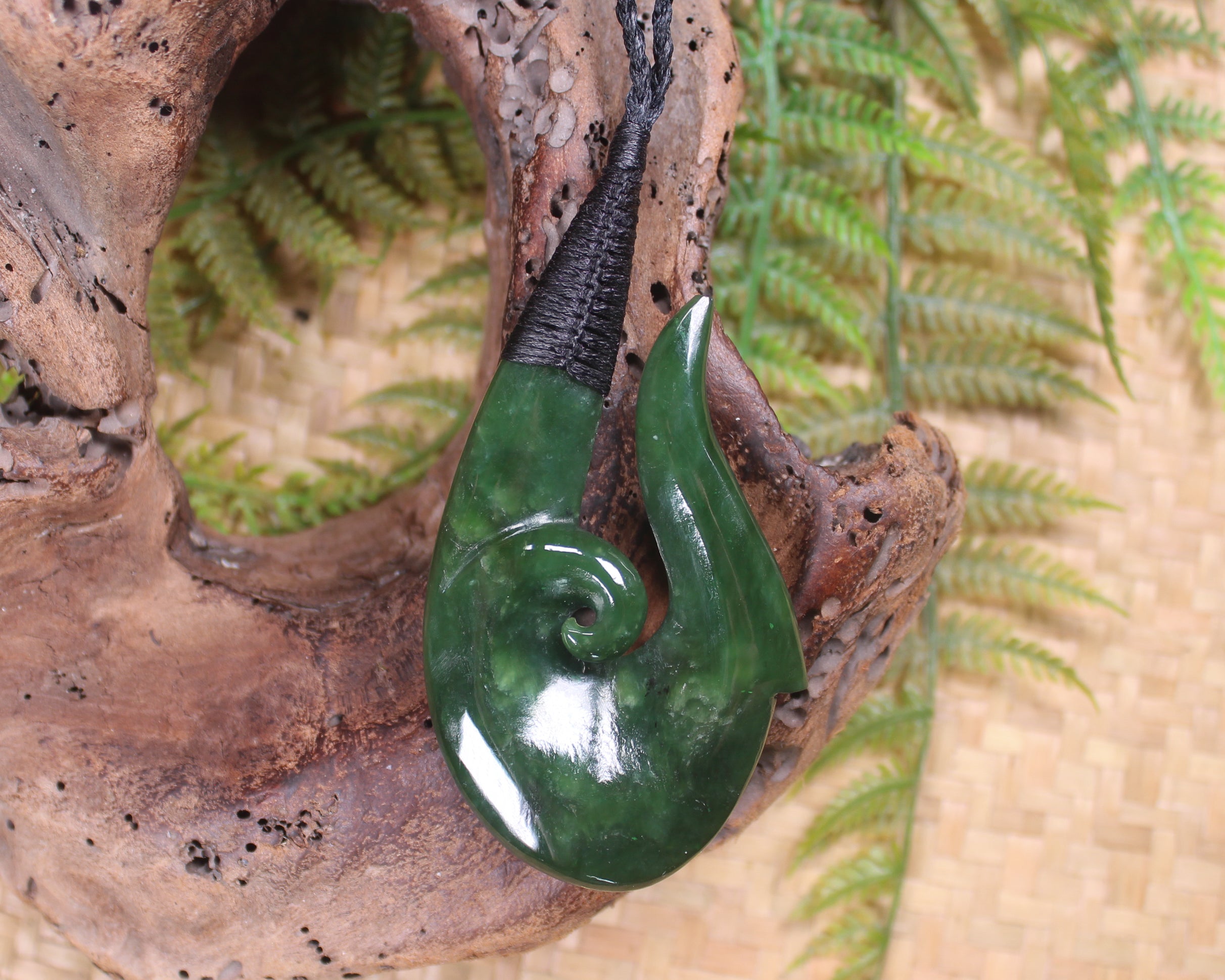 Hei Matau or Fish Hook carved from Kawakawa Pounamu - NZ Greenstone