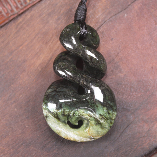 Koru Twist carved from Rimu Pounamu - NZ Greenstone