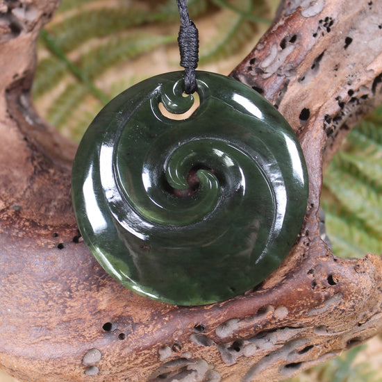 Koru carved from Rimu Pounamu - NZ Greenstone