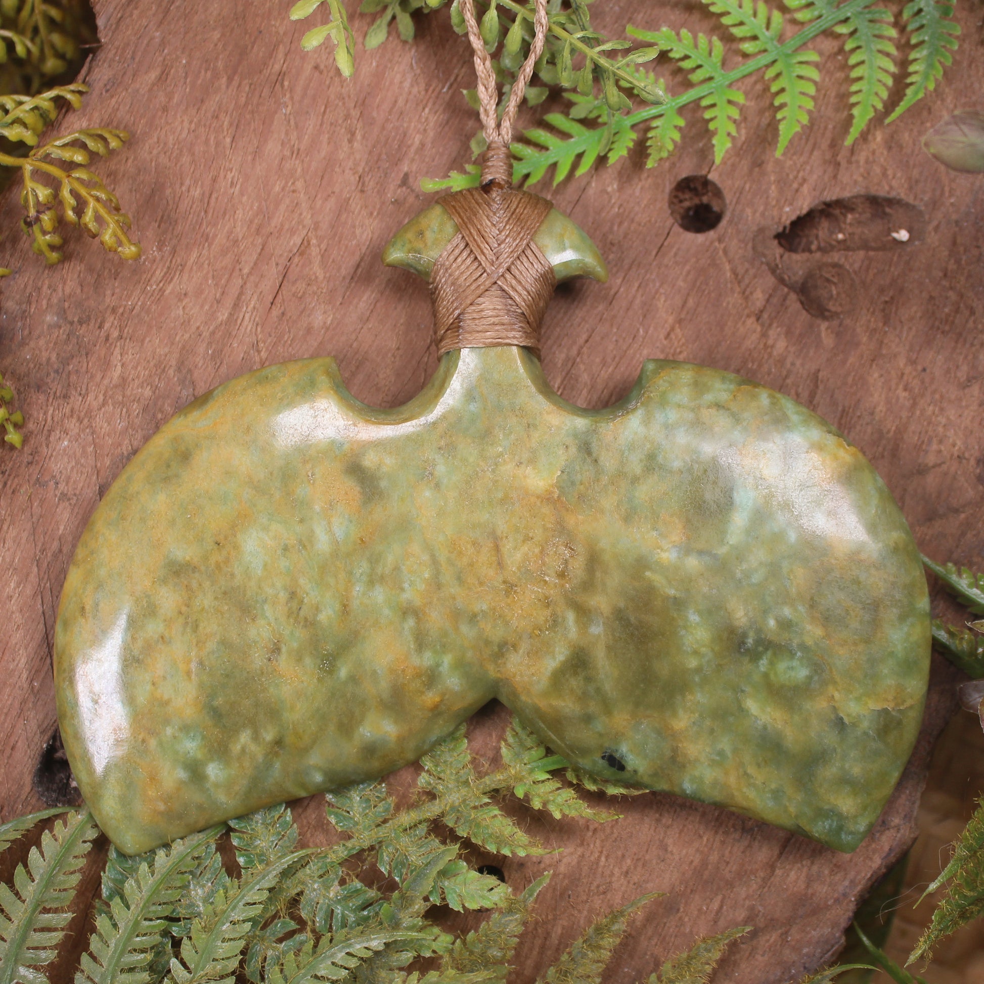 Whale Tail carved from Flower Jade Pounamu - NZ Greenstone