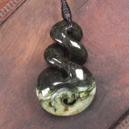 Koru Twist carved from Rimu Pounamu - NZ Greenstone