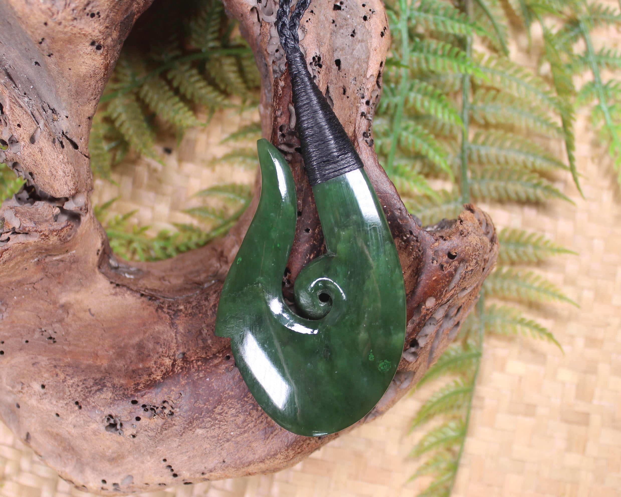 Hei Matau or Fish Hook carved from Kawakawa Pounamu - NZ Greenstone