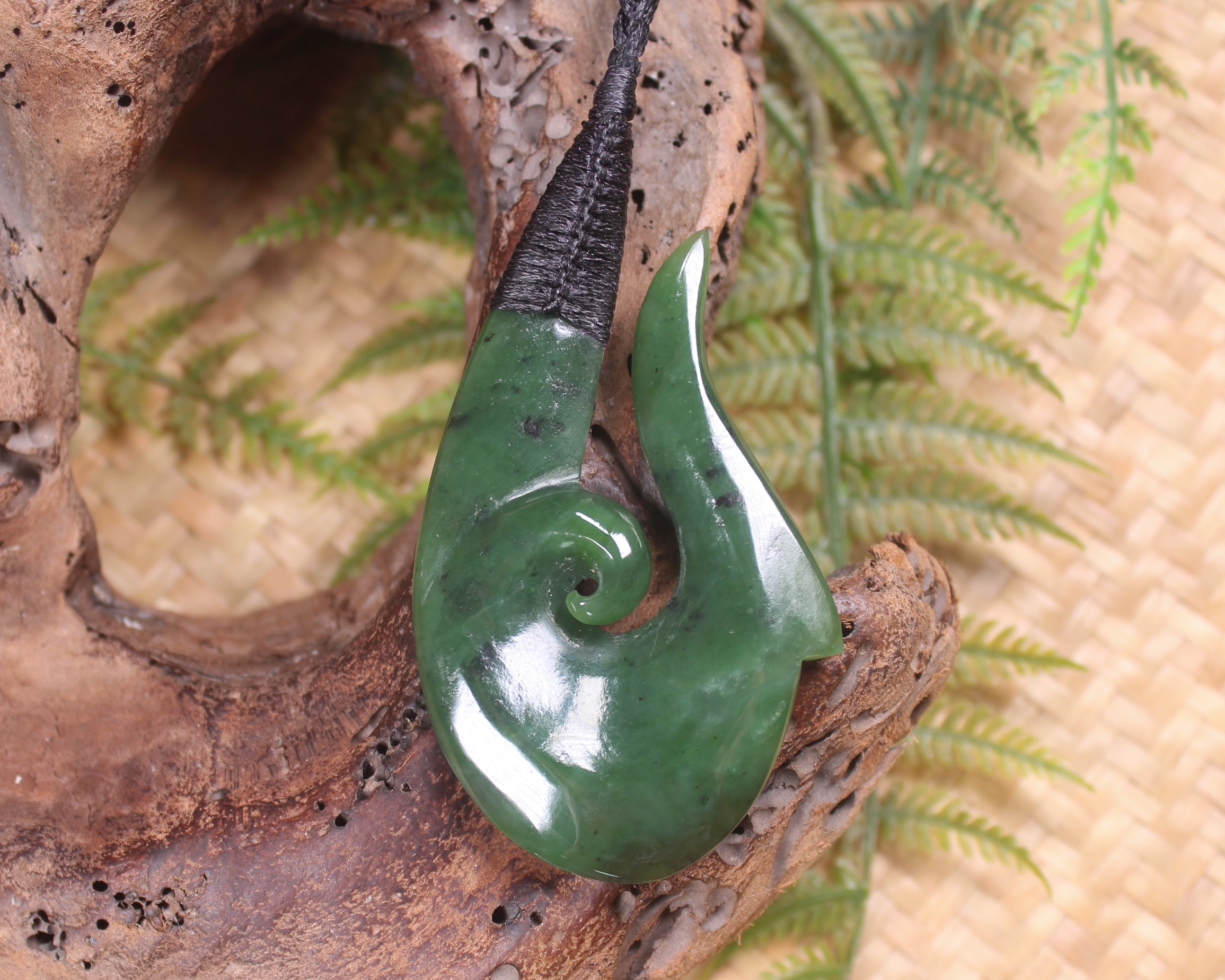 Hei Matau or Fish Hook carved from Hapopo Pounamu - NZ Greenstone