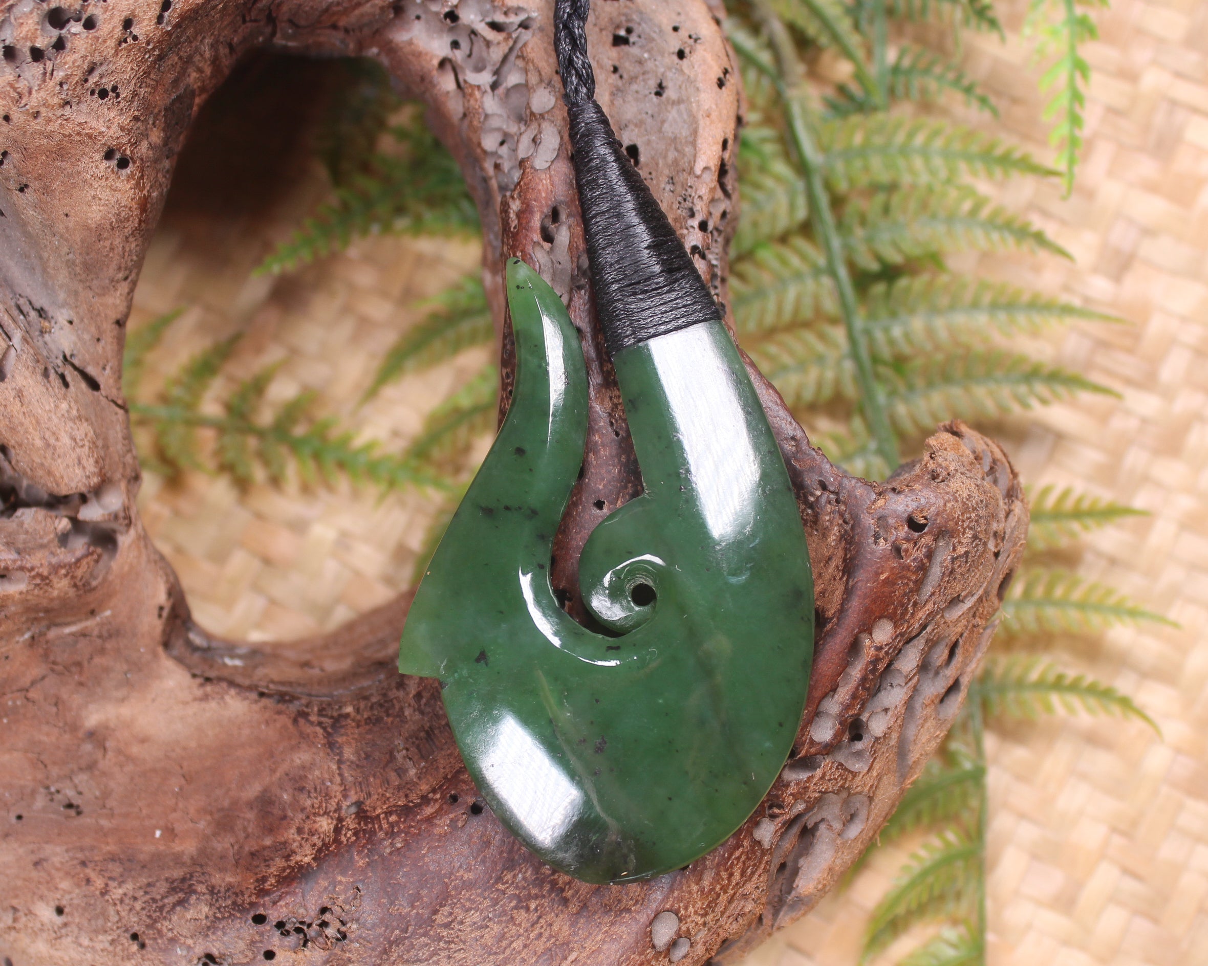 Hei Matau or Fish Hook carved from Hapopo Pounamu - NZ Greenstone