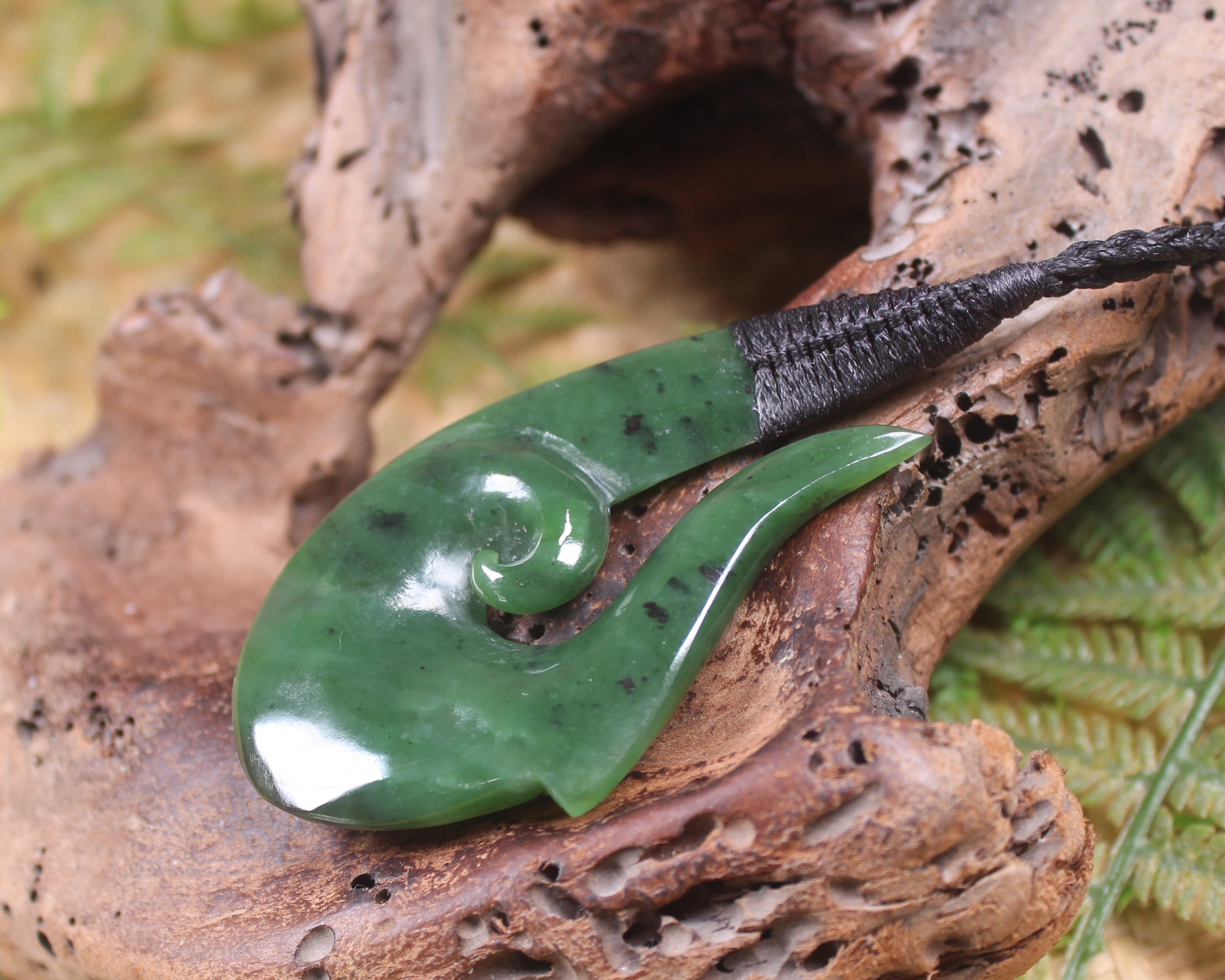 Hei Matau or Fish Hook carved from Hapopo Pounamu - NZ Greenstone