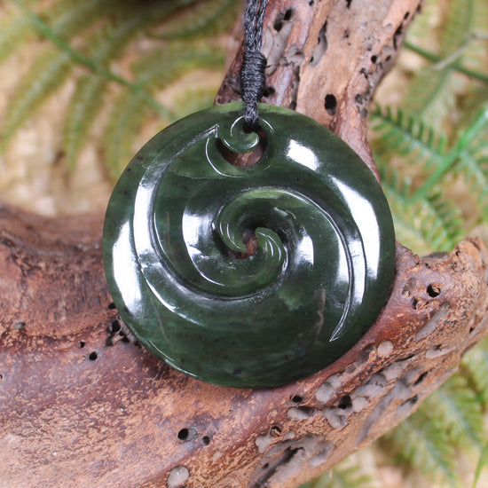 Koru carved from Rimu Pounamu - NZ Greenstone