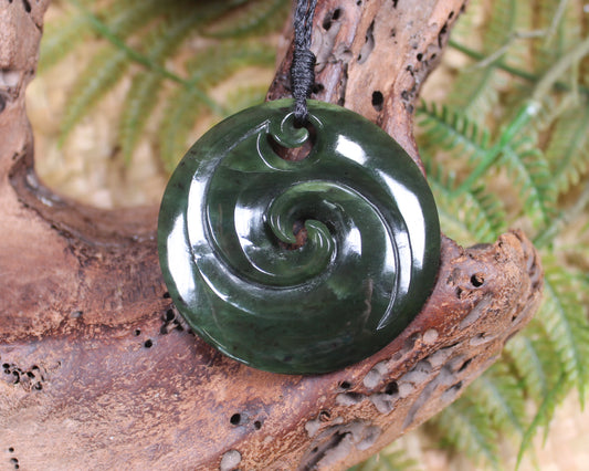 Koru carved from Rimu Pounamu - NZ Greenstone