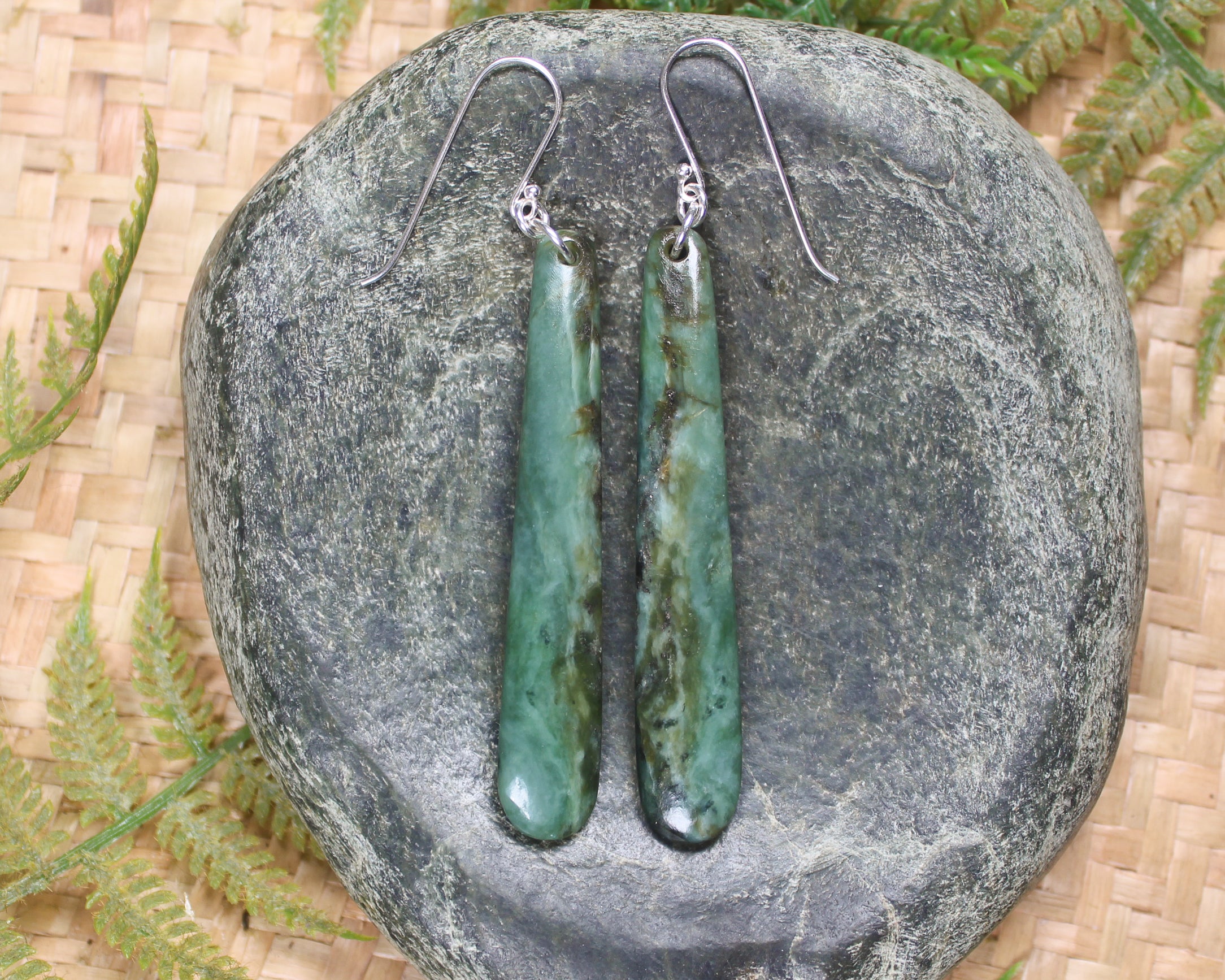 Roimata or Teardrop earrings carved from Inanga Pounamu - NZ Greenstone