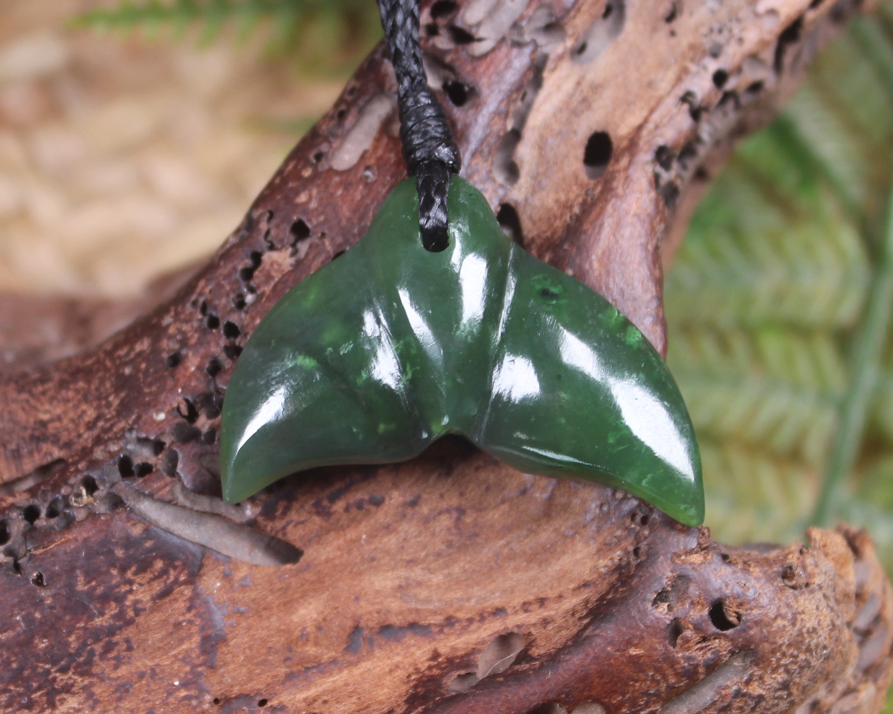 Whale Tail carved from Kawakawa Pounamu - NZ Greenstone