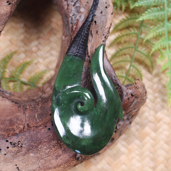 Hei Matau or Fish Hook carved from Kawakawa Pounamu - NZ Greenstone
