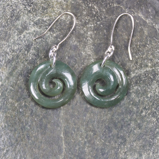 Inanga Pounamu Koru Earrings- NZ Greenstone