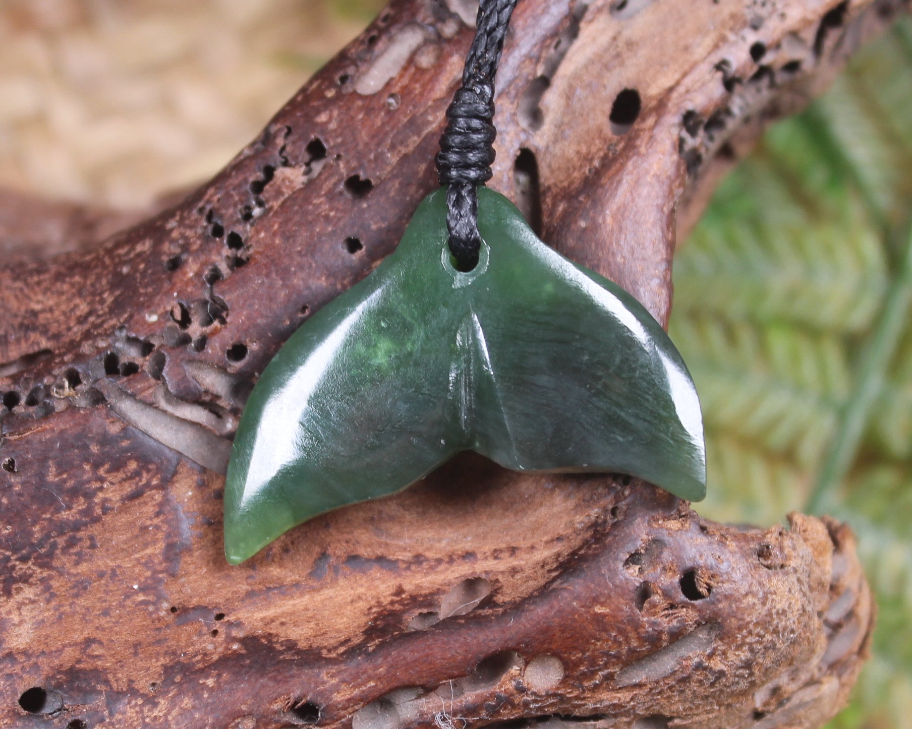 Whale Tail carved from Kawakawa Pounamu - NZ Greenstone