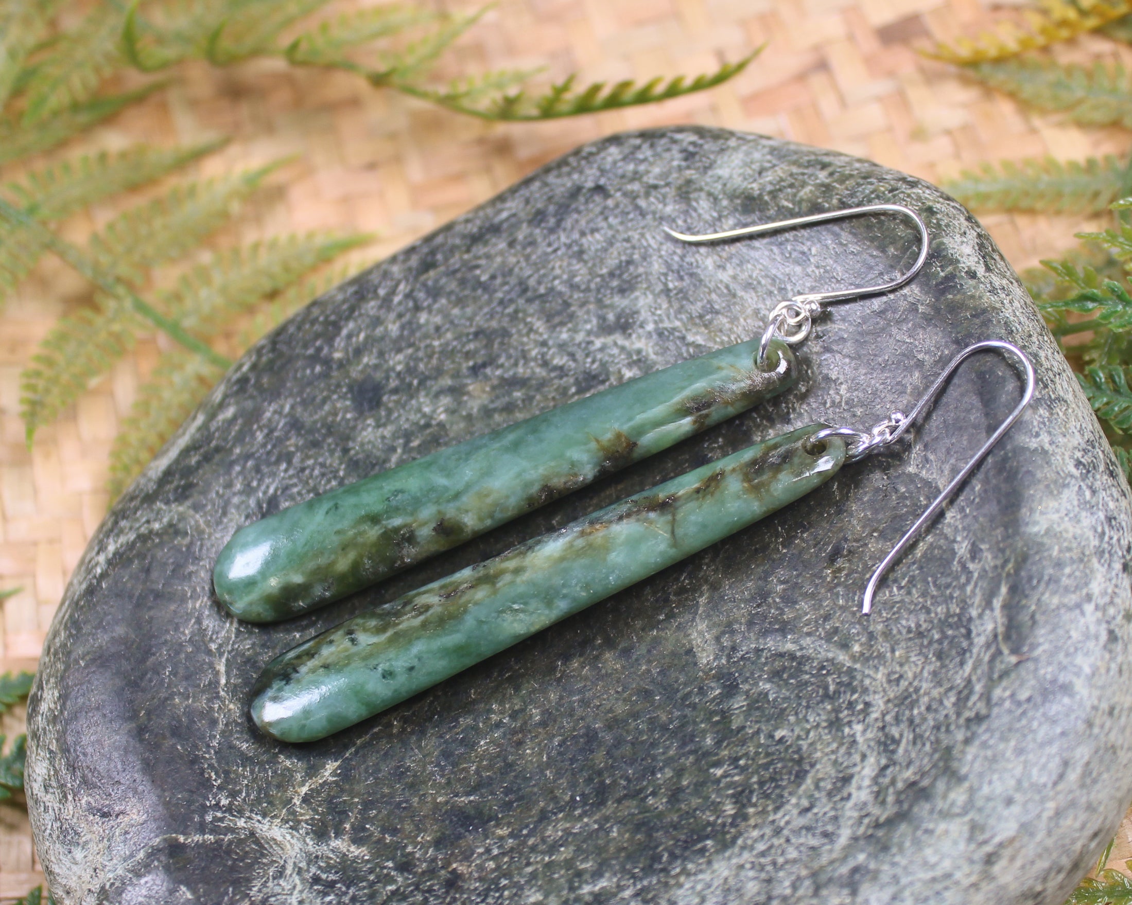 Roimata or Teardrop earrings carved from Inanga Pounamu - NZ Greenstone