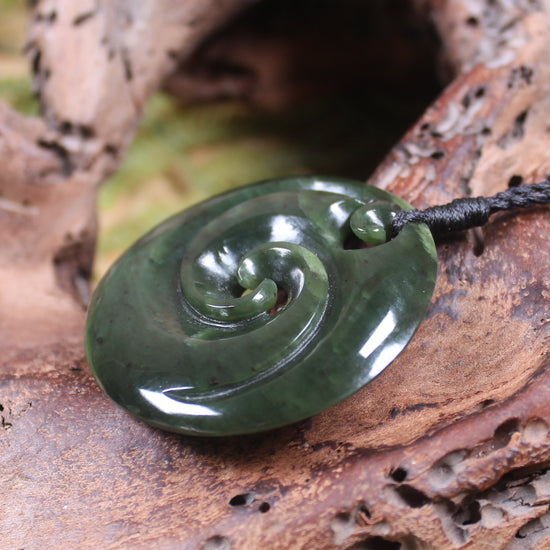 Koru carved from Rimu Pounamu - NZ Greenstone
