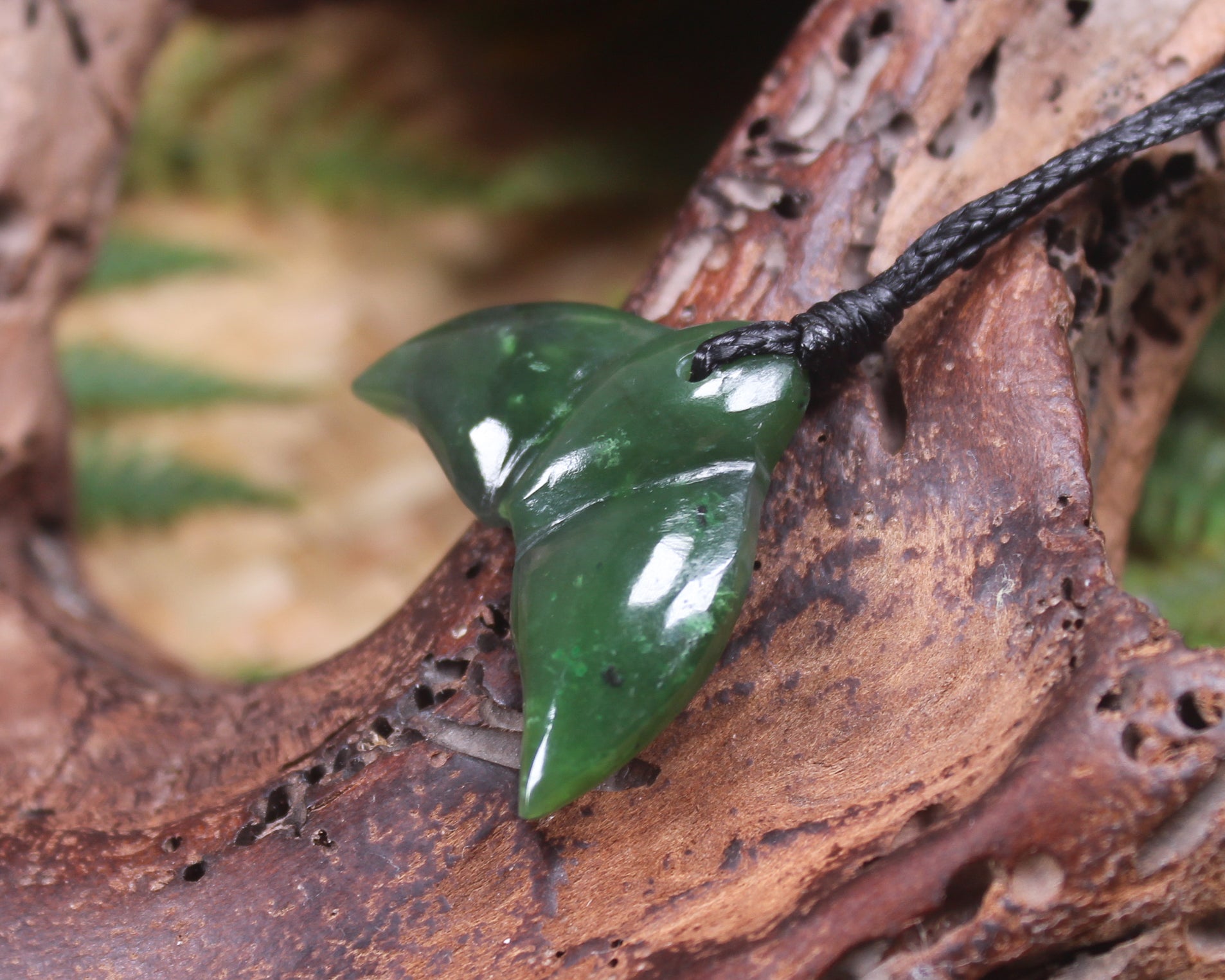 Whale Tail carved from Kawakawa Pounamu - NZ Greenstone