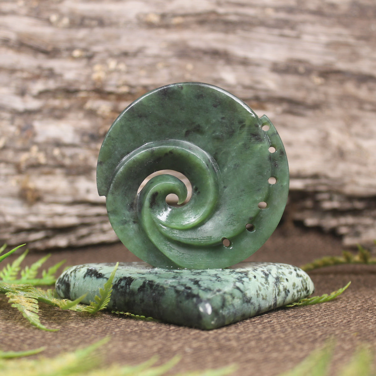Koru sculpture carved from Hapopo Pounamu - NZ Greenstone