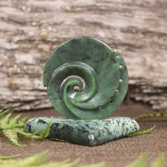 Koru sculpture carved from Hapopo Pounamu - NZ Greenstone