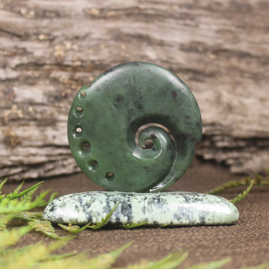Koru sculpture carved from Hapopo Pounamu - NZ Greenstone