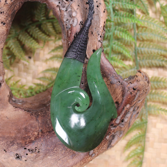 Hei Matau or Fish Hook carved from Hapopo Pounamu - NZ Greenstone