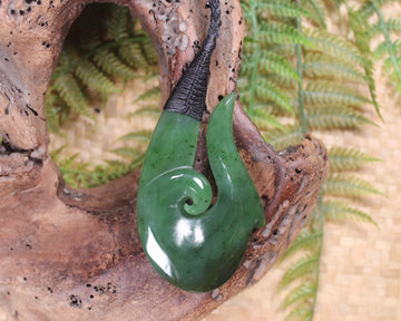 Hei Matau or Fish Hook carved from Hapopo Pounamu - NZ Greenstone