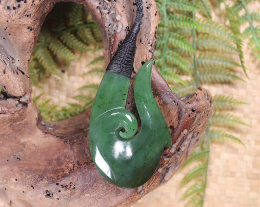 Hei Matau or Fish Hook carved from Hapopo Pounamu - NZ Greenstone