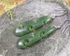 Roimata with Koru earrings carved from Hapopo Pounamu - NZ Greenstone
