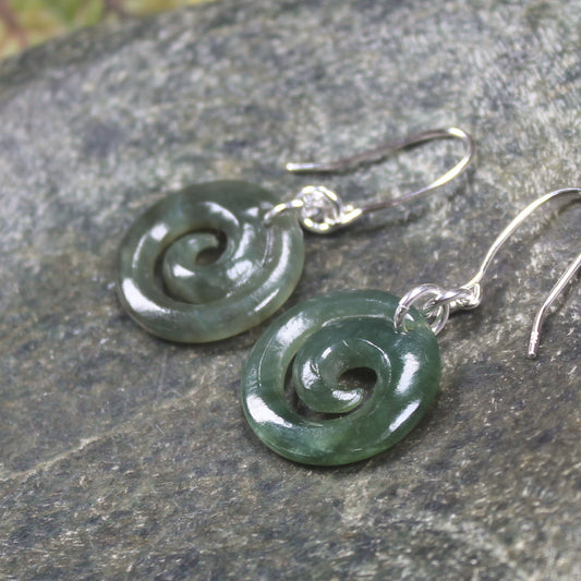 Inanga Pounamu Koru Earrings- NZ Greenstone