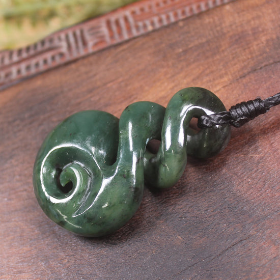 Koru Twist carved from Kawakawa Pounamu - NZ Greenstone