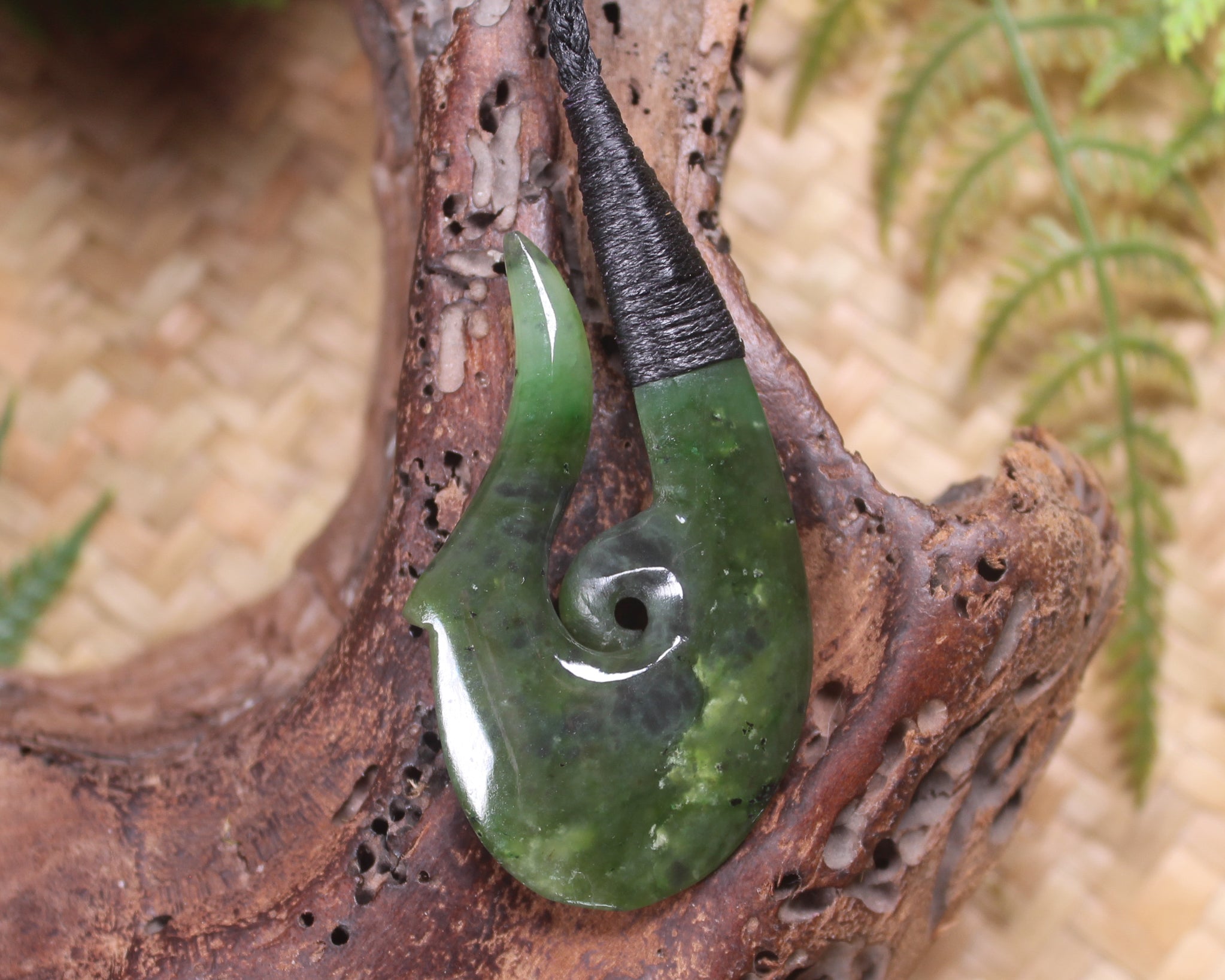 Hei Matau carved from Rimu Pounamu - NZ Greenstone